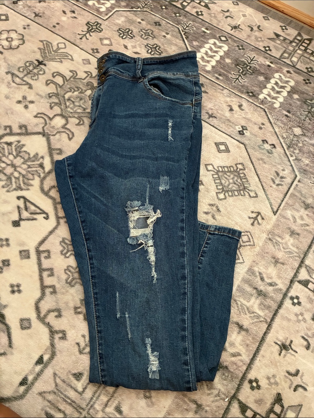 Wax Jean Dark Blue Distressed Skinny Jeans